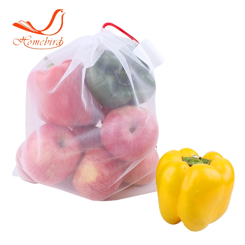 
HW0008 ISO9001 Factory direct supply no plastic reusable mesh net drawstring carry fruit bag 