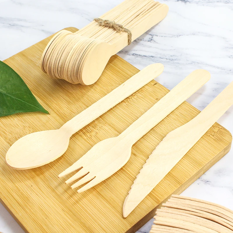 Biodegradable disposable cutlery wooden cutlery set wooden cutlery kit with paper