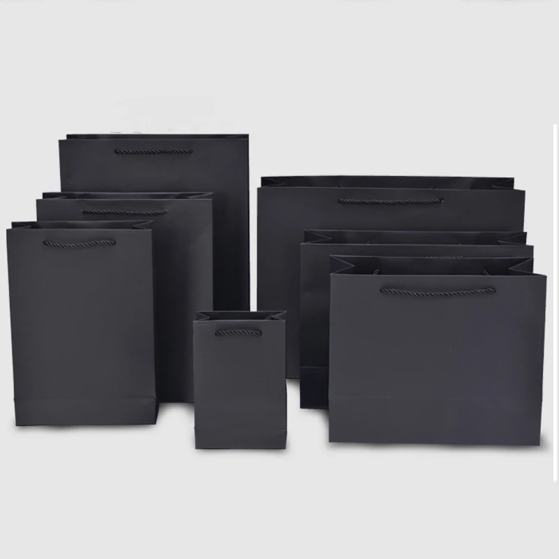 Wholesale Boutique Jewelry Packaging Luxury High Quality Golden Edge Black Paper Bag With Logo Custom Printed