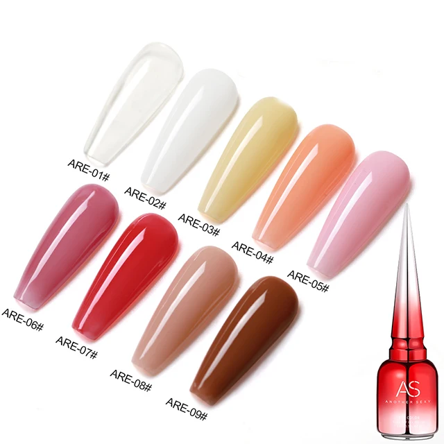 AS Professional Rubber Base Coat Nail Soak Off Led Uv Gel Polish Varnish Customs Logo 9 Color 2 in 1 Thick Strong Rubber Base