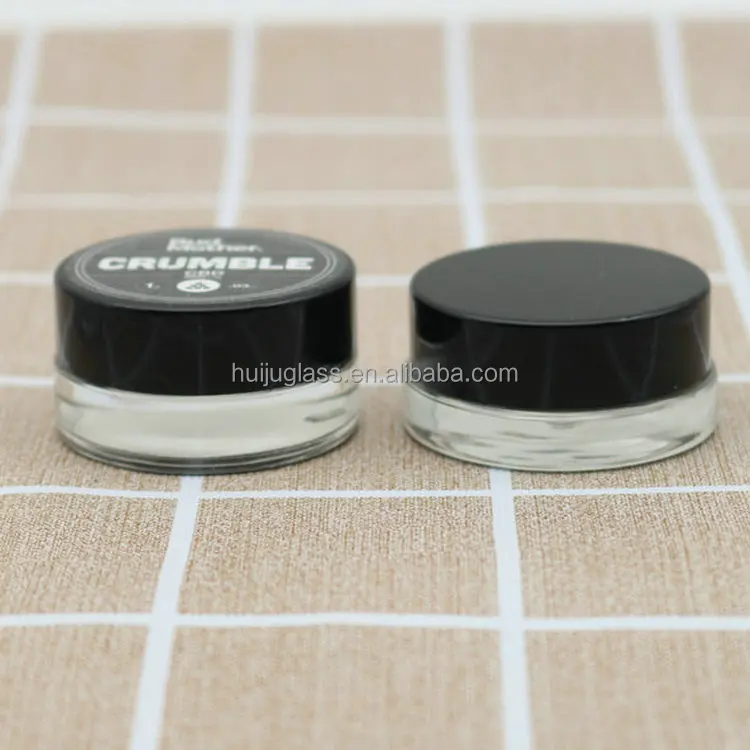 5Ml Low Profile Thick Glass Containers With Screw White Black Metal Lids Concentrate Jars For Oil Lip Balm Cosmetic