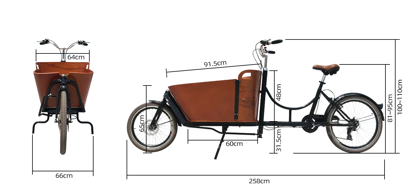 Urban front loading 6 Speeds powerful Bafang rear motor electric tricycle 2 wheels e trike cargo bike long john electric trike