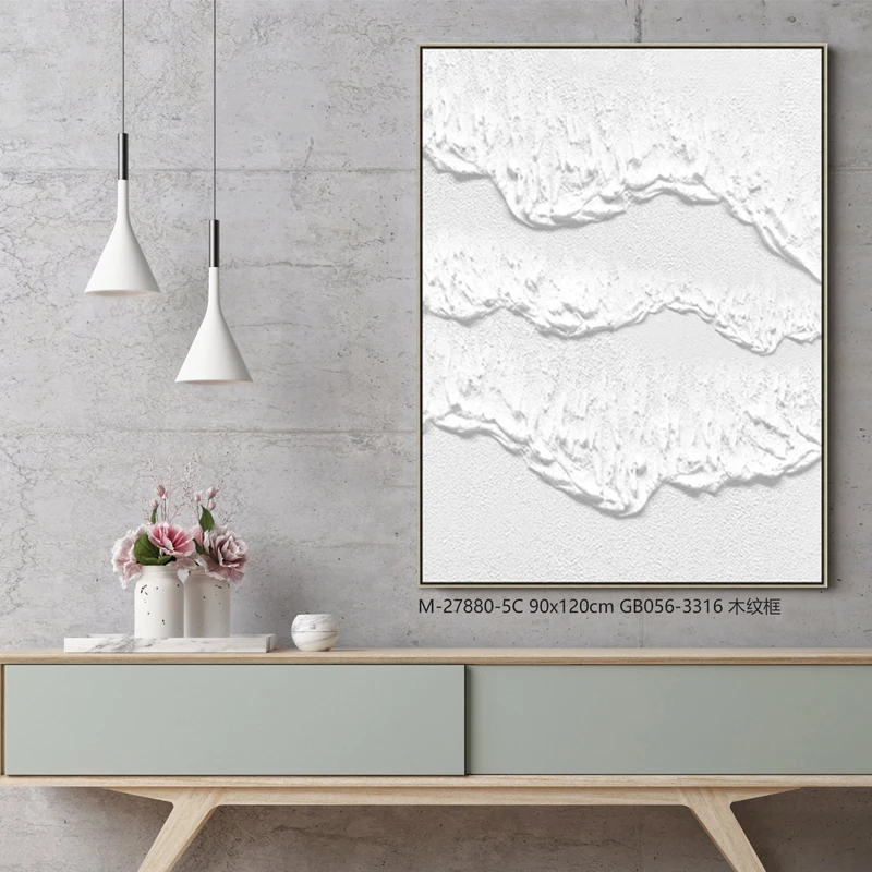 Home Decor Handmade Sea Waves White Beach Canvas Artwork 3D Textured Wall Art Modern Painting