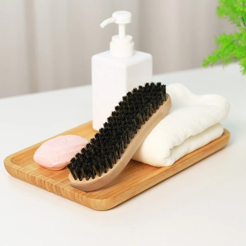 Wooden laundry brush with black pig hairfor shoes washing and clothes cleaning(S style)
