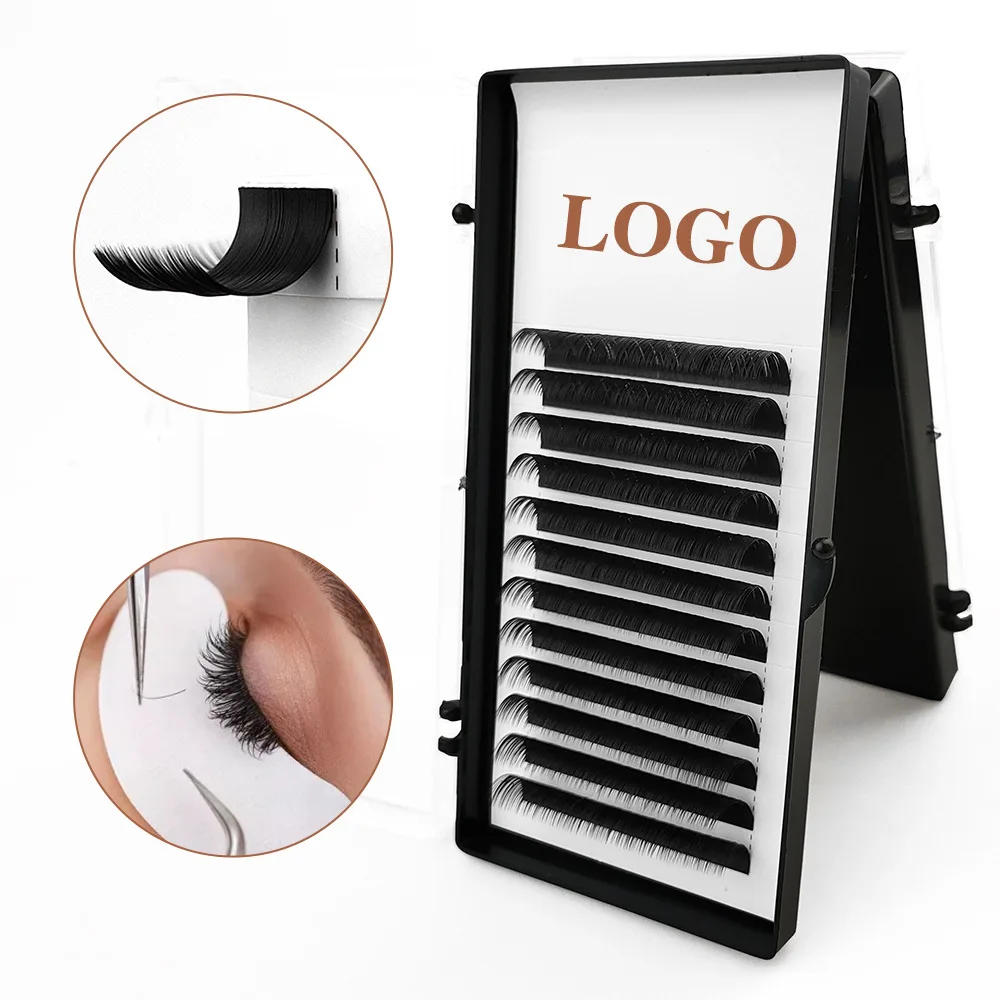 Private Label Logo Soft Russian Volume Individual Eyelash Extension Trays Wholesale Korean Silk Mink Eyelash Extensions Supplies