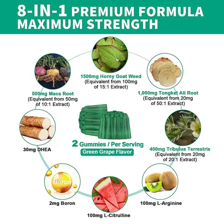 OEM Private Label Natural Epimedium Extract Maca Horny Goat Weed Gummies for Men Women Natural Energy Intimacy Booster