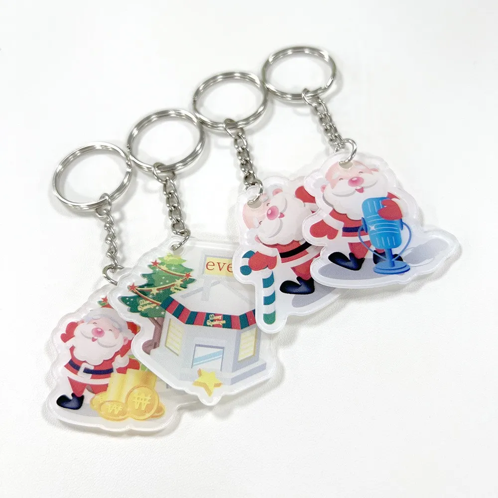 Custom Goo Card Plate Christmas Kawaii Keychain Keyring Fashion Cartoon Print Cute Bag Pendant Acrylic Keychains