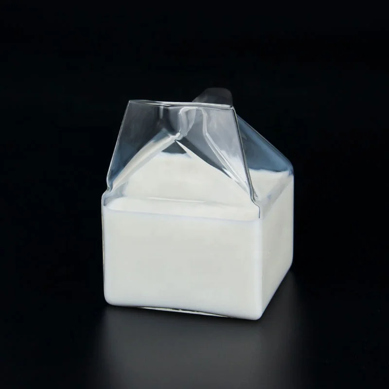 High Borosilicate 350ML Milk Glass Box Shaped Glass Milk carton container Cup Handmade Milk Box