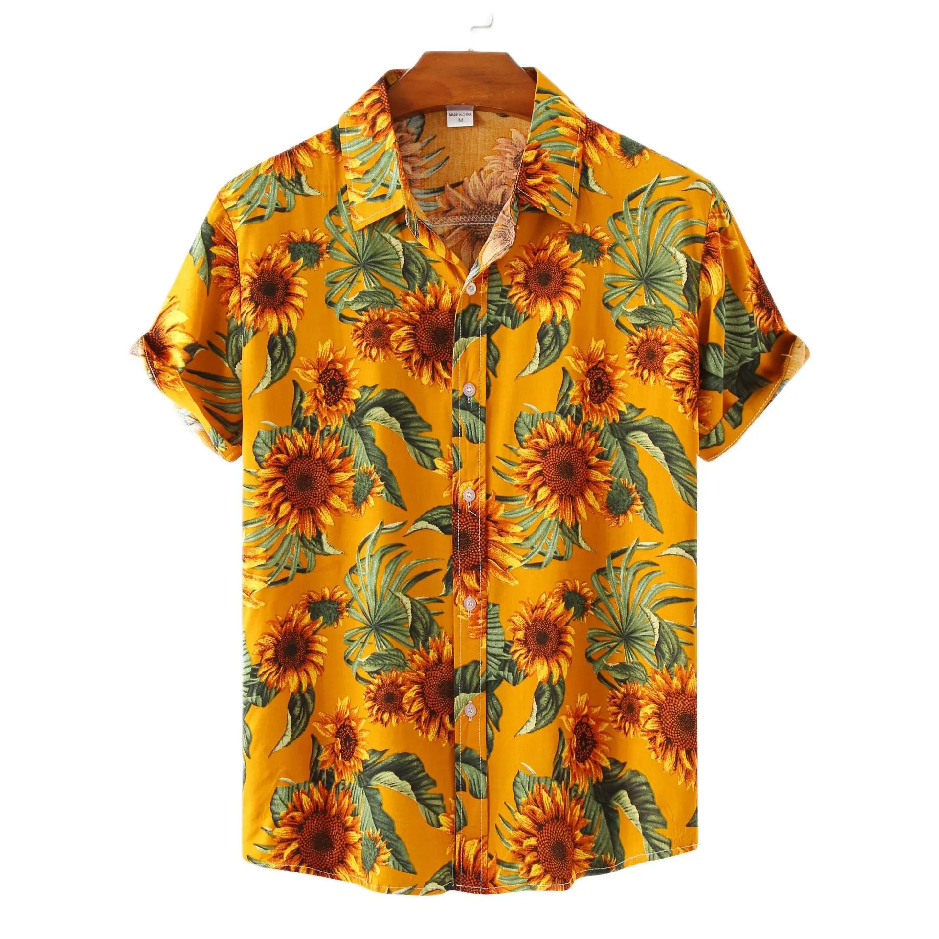 Summer Men Hawaiian Shirt Sunflower Print Shirt Men Vintage Oversized Short Sleeve Loose Casual Tropical Beach Top shirt
