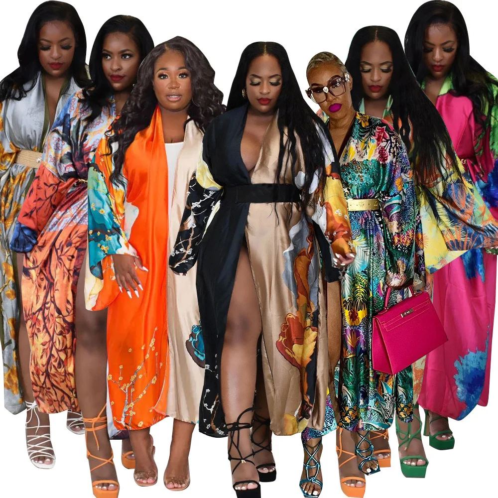 Wholesale 2022 summer fashion long sleeve cardigan cape  Summer Beach Chiffon Dresses (F7016 )