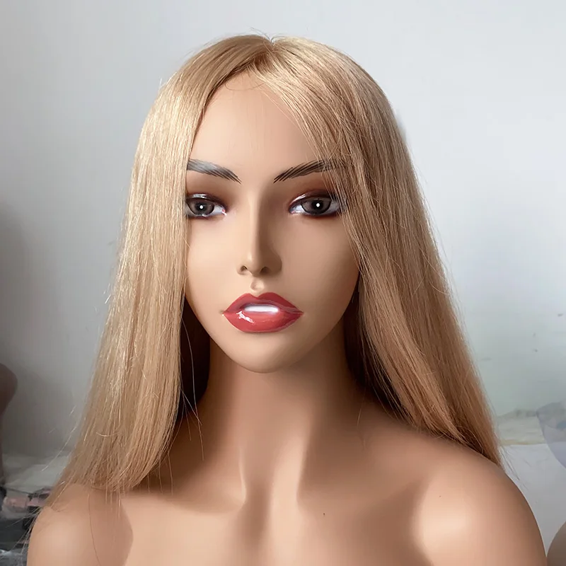 High quality silicone with lace top 18 inch Heat Resistant Feminine long style color #22 medical glueless wig For Patients