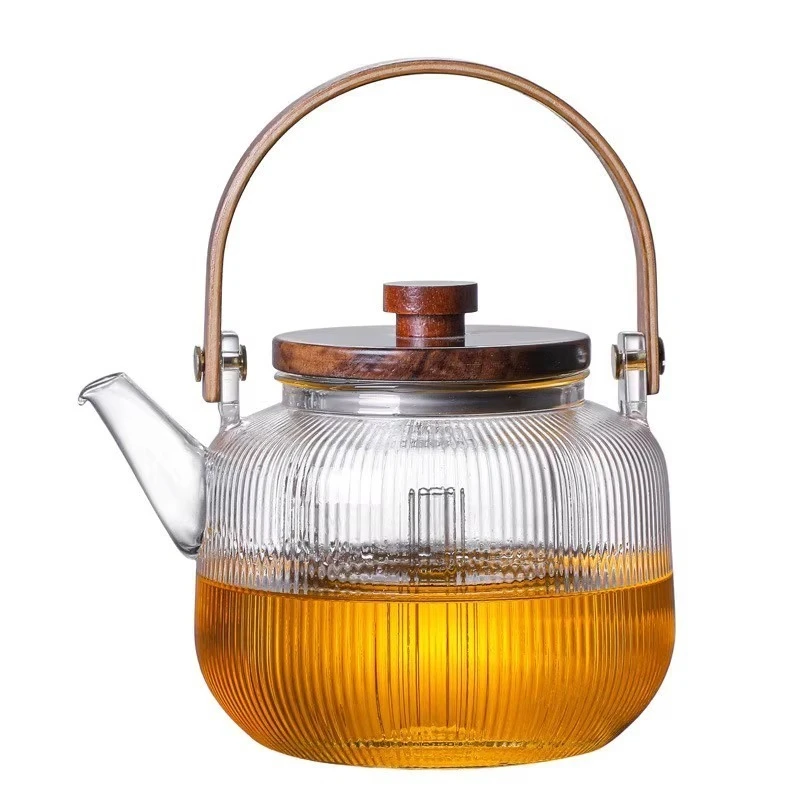 Transparent and Hammered Glass Teapot with Removable Infuser Stovetop Safe Tea Kettle Blooming