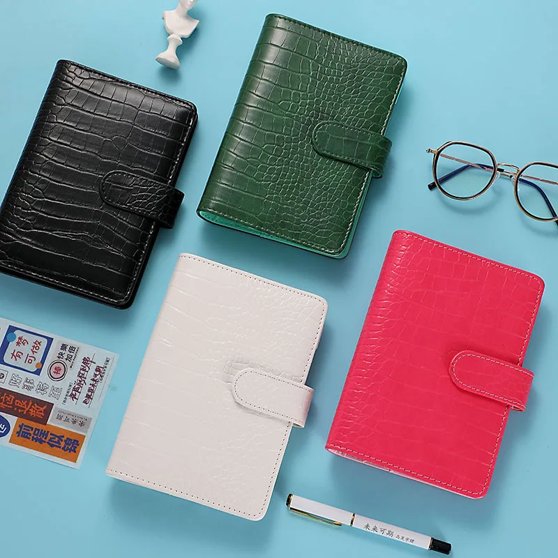 Luxury A6 textured leather hardcover magnetic buckle loose-leaf money budget stickers binder zipper notebook with pen gift box