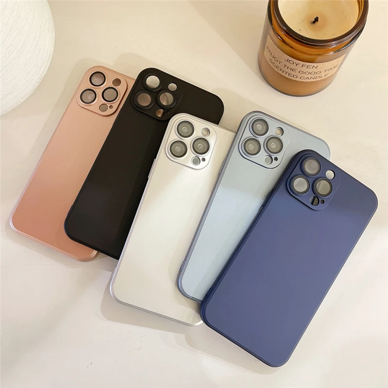 Matte Metallic Plating Color Camera Lens Protection Phone Cas for iPhone 13 11 12 Pro XR Xs Max X Luxury Thin Soft Silicon Cover
