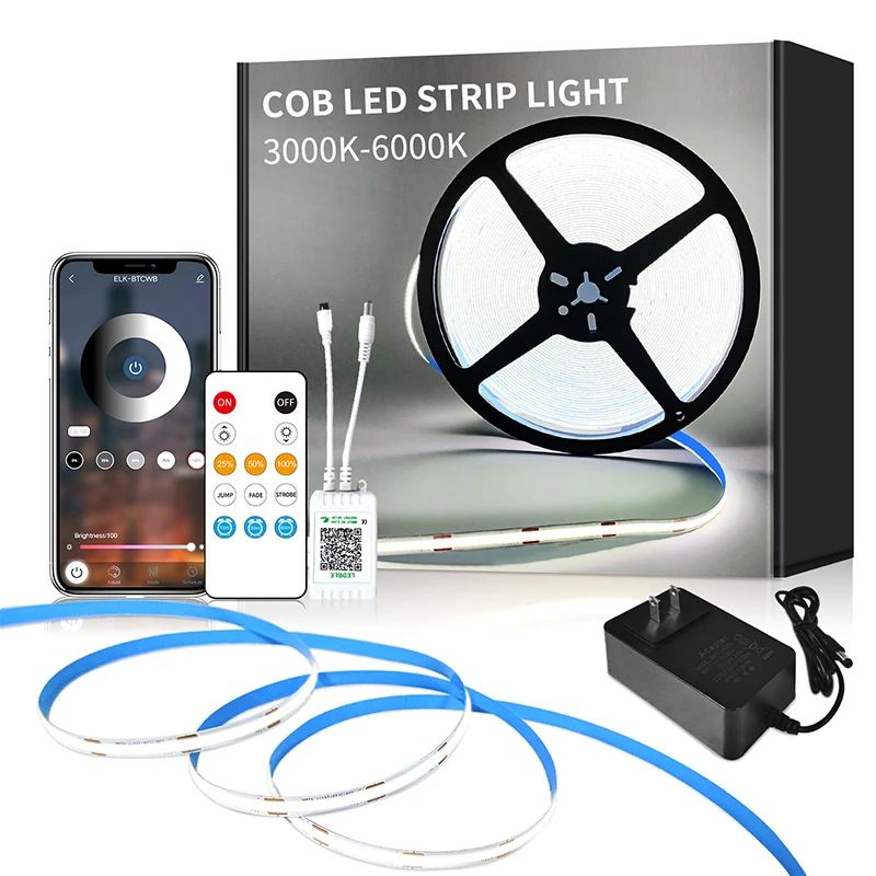 DC 24V 10M Cold White COB LED Strip Light Kit for Cabinet Flexible Adhesive-plaster Installed Light Decoration Home