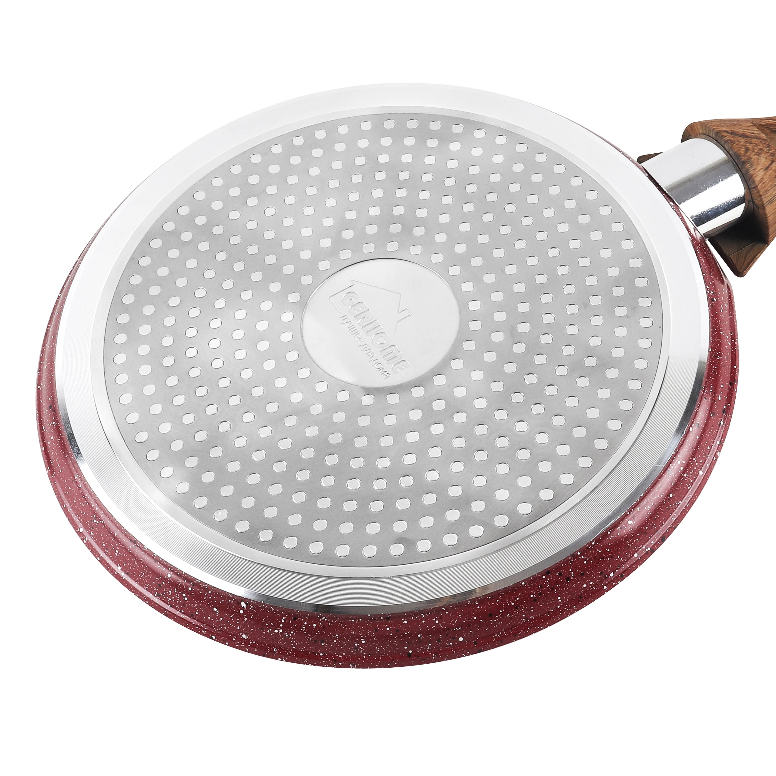Aluminum Pancake Crepe Pan Pizza Pan with Red Marble Coating Non-Stick Skillet with Bakelite Handle