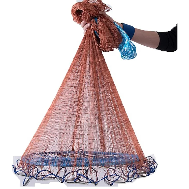 Cast Net Mesh Trapping Fish Bait Freshwater Minnows Ring Saltwater Nylon Tire Line Heavy Sink Weights Hand Throw Fishing Trap