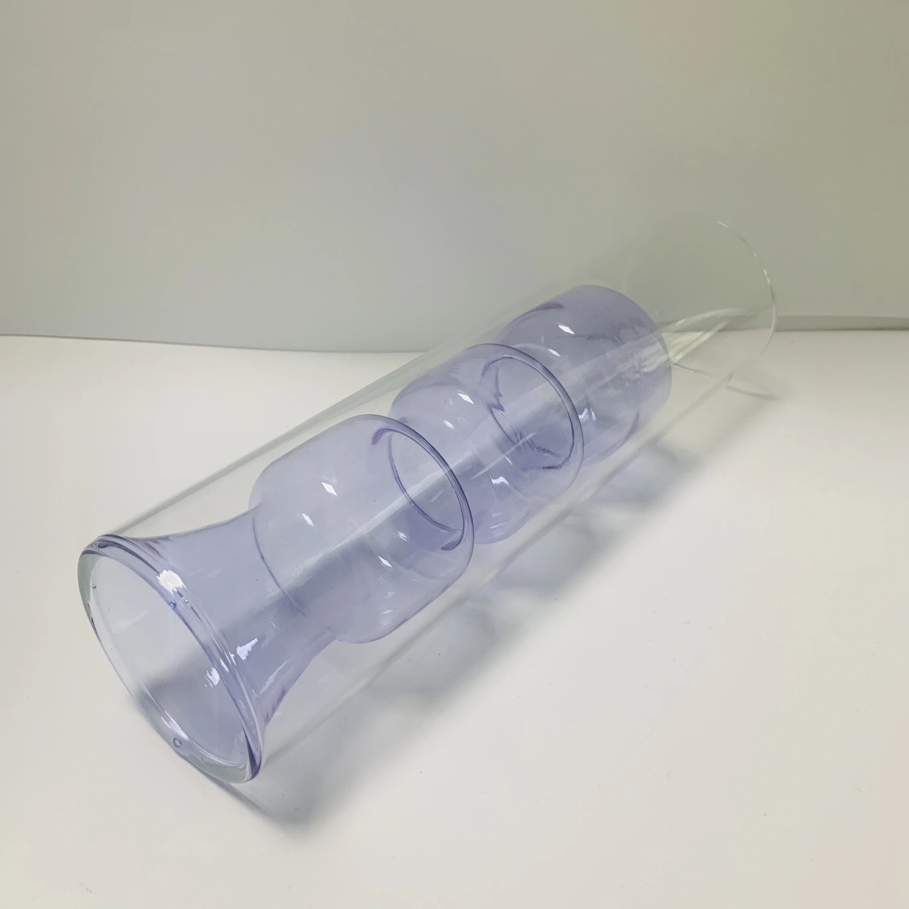 Custom Made Clear Double-wall Glass Petal Vase With Violet Seed For Desktop Decoration Floral Centerpieces