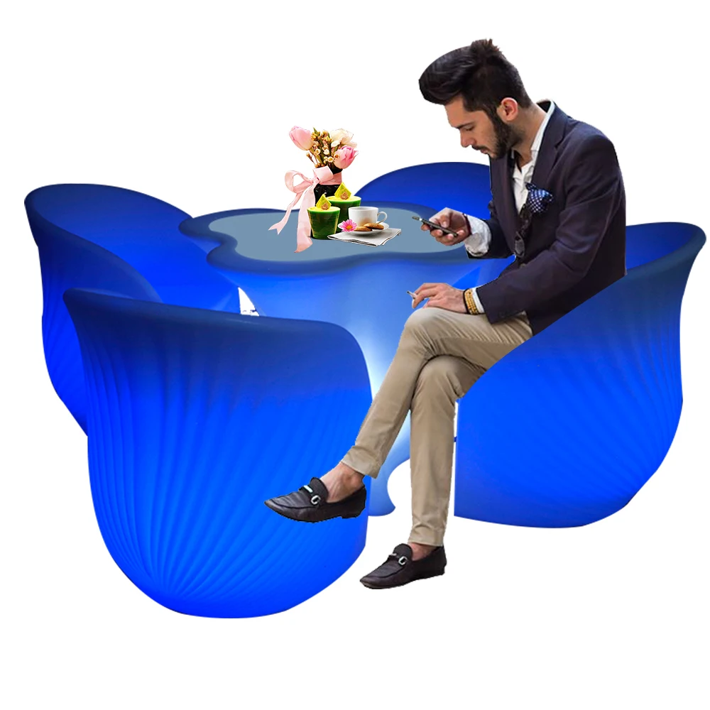 Glowing LED light up bar furniture LED bar table with ice bucket/outdoor garden led furniture tables chairs bar stool cube chair