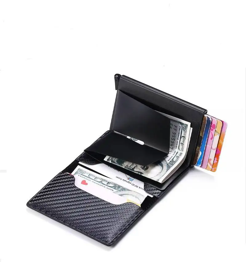 Front Pocket Minimalist Aluminum Metal Credit Card Holder ,RFID Leather Card Holder For Airtag Wallet
