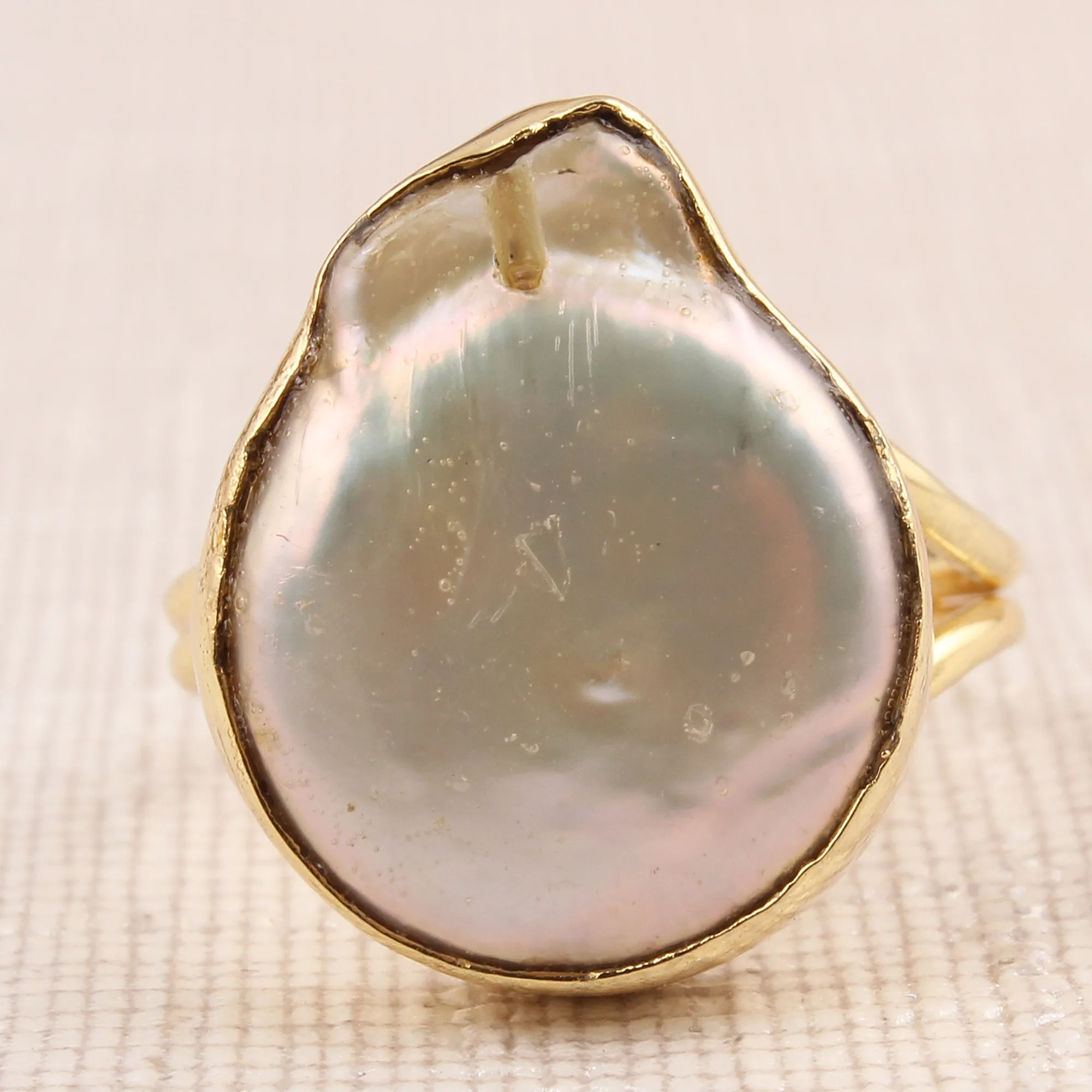 Natural Coin Pearl Yellow Gold Plated Rings For Women Girls