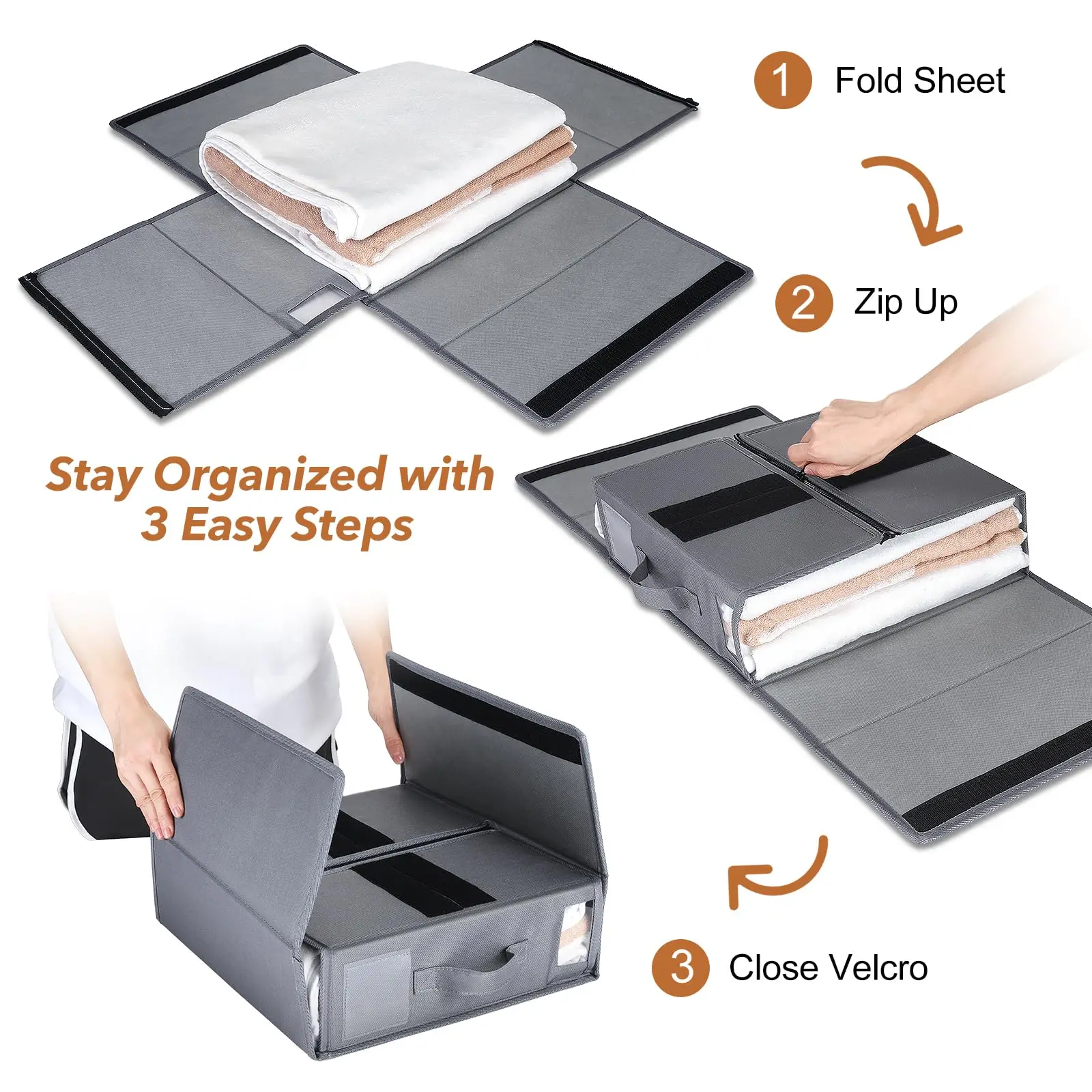 High quality bed sheet organizer foldable storage box for cover set with zipper closet organizer for bedding clothes blankets