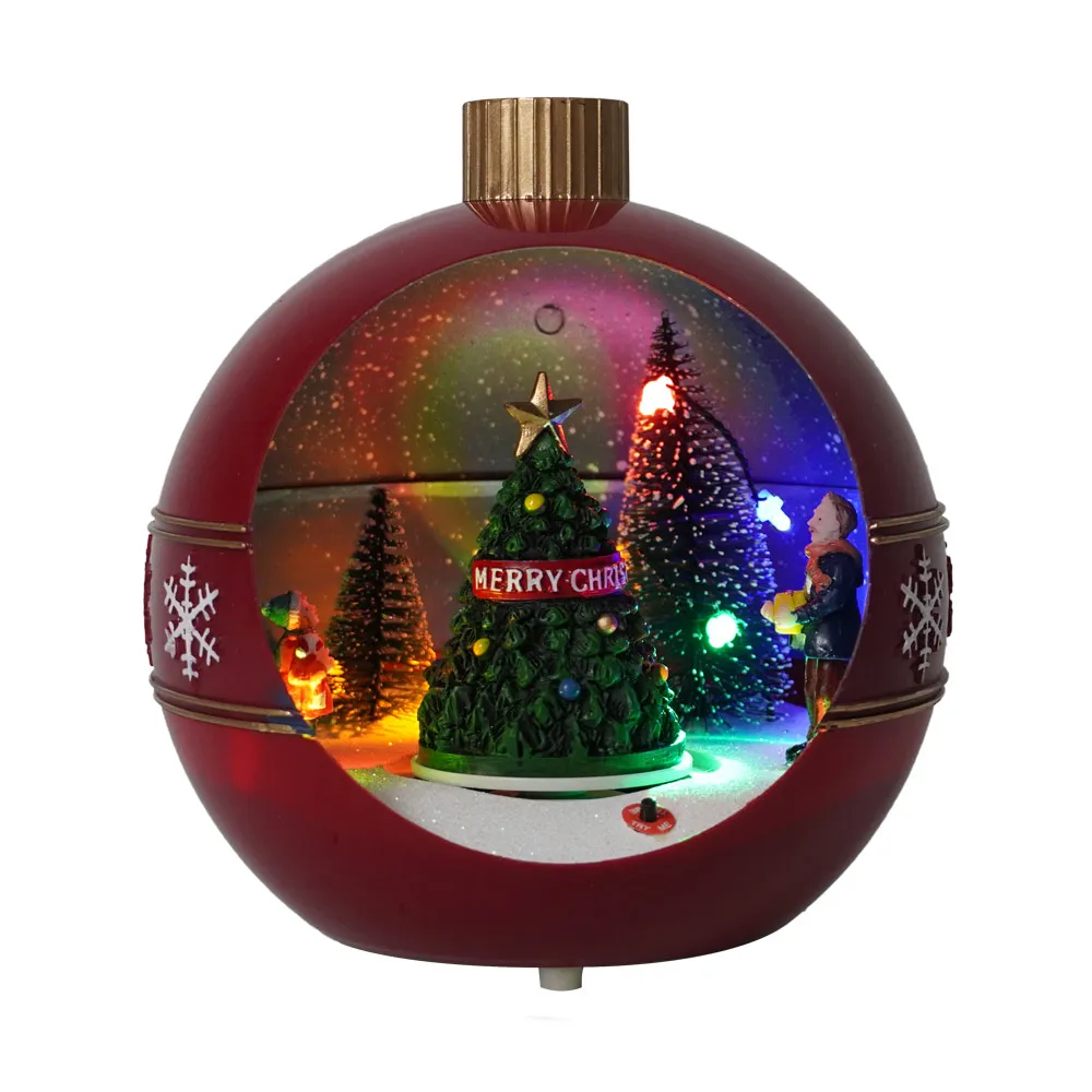 Wholesale wind up musical Xmas Moving Snowman scene noel decor Plastic Christmas Ball ornaments