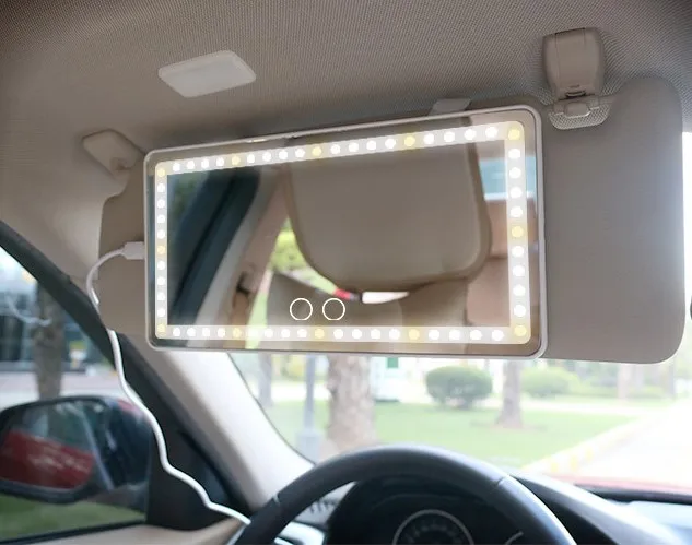 Car Visor Cosmetic Mirror Custom Logo Adjustable Led Car Vanity Visor Makeup Cosmetic Mirror With LE