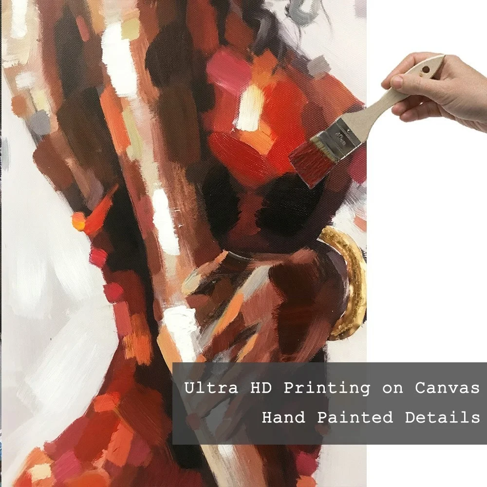 Fashionable Dancing Black Women in Dress African Art Canvas Painting Framed Set of 3 Panels