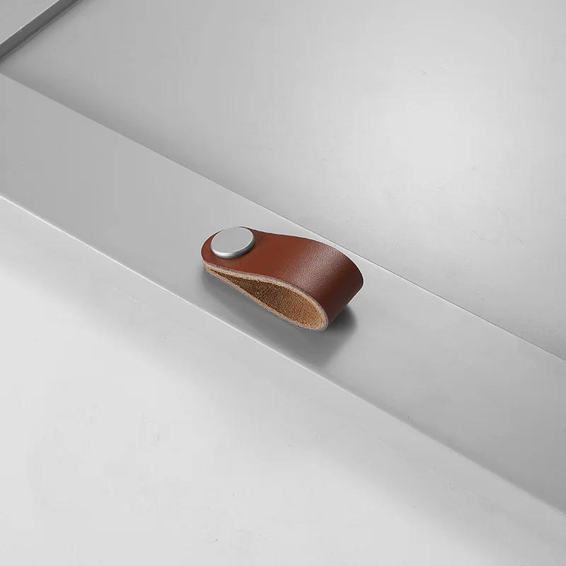 Cheap manufacturer price wardrobe leather brass pull knobs cabinet door handles for drawer and furniture