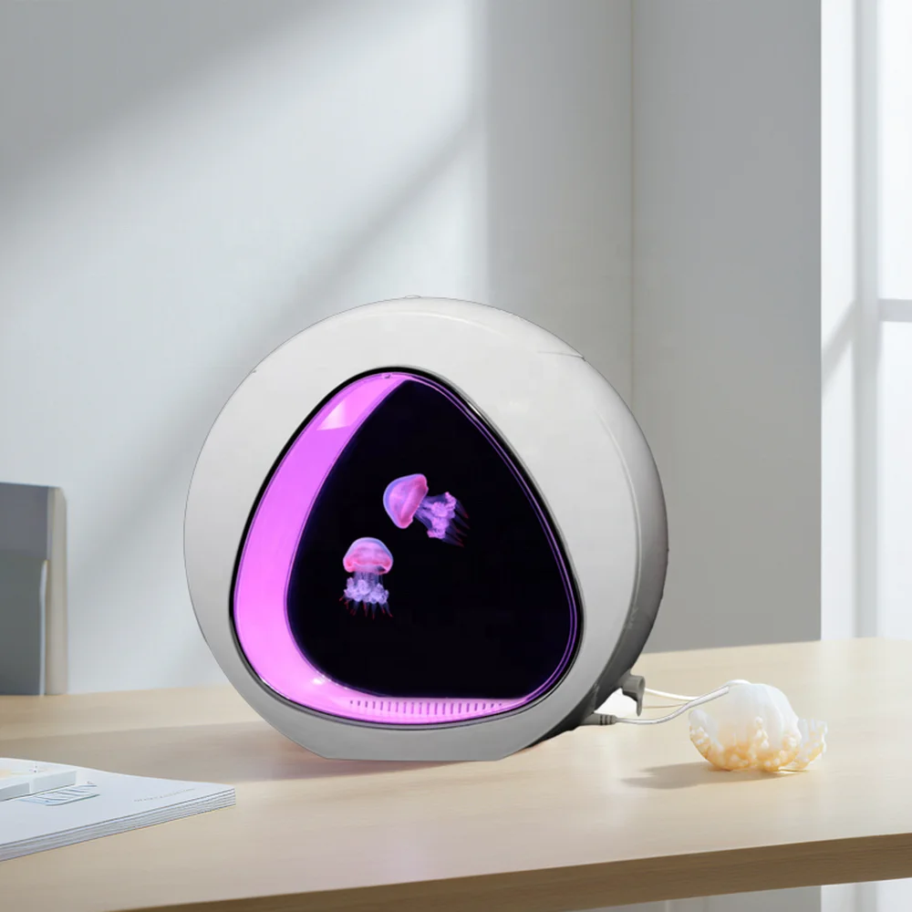 Hot Sale RGB LED Acrylic Tank Contemporary Oval Ecological Jellyfish USB Rechargeable Desktop Decoration Special Price Middle