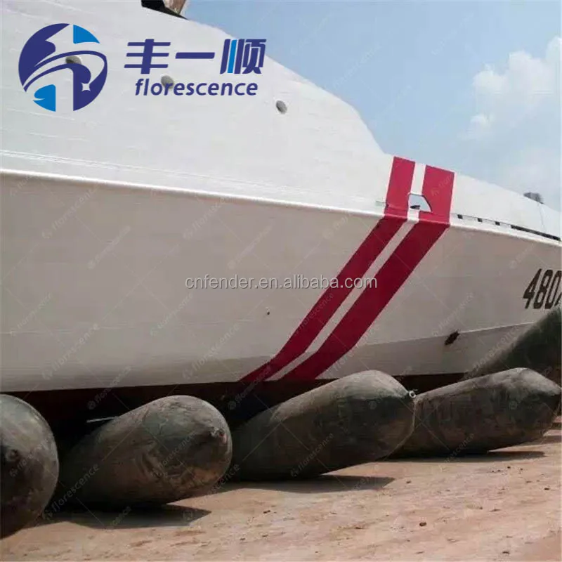 Inflatable rubber airbags for ship launching
