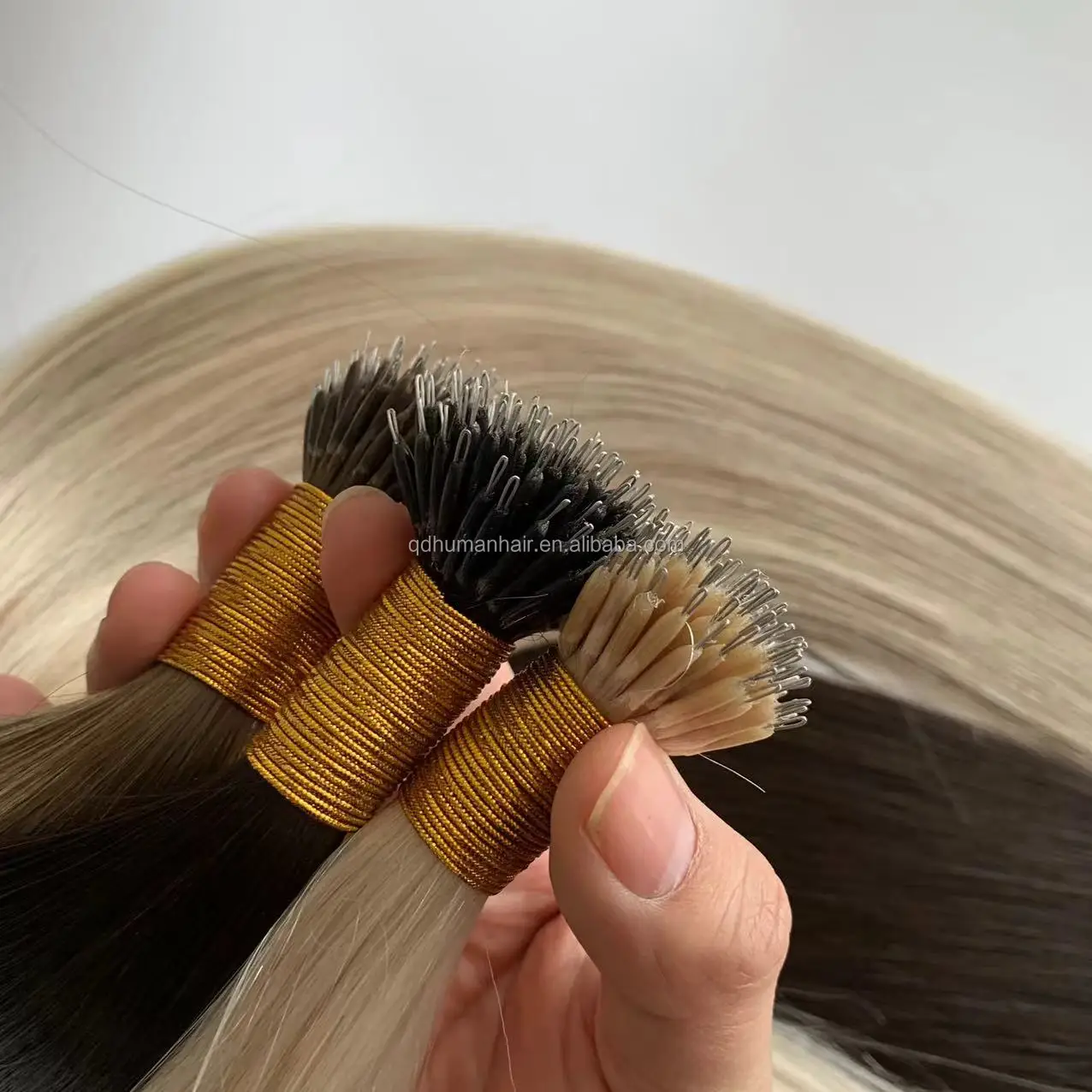 Ready To Ship Wholesale European Virgin Hair Nano Ring Hair Extensions Russian Blonde Ombre Color Double Drawn Hair Extensions