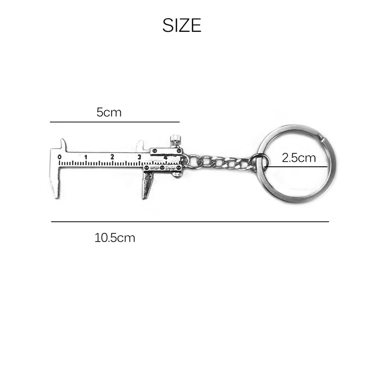 Mini Vernier Caliper Measurement Model Key Chain Zinc Alloy Stylish Silver Key Chain