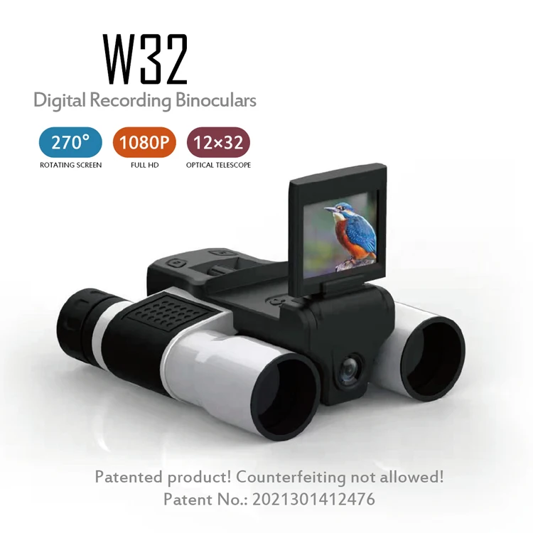 W32 Digital Telescope 12x32 Zoom Folding Binoculars 2.0' Rotating Screen 5MP Full HD 1080P Digital Telescope Binocular Camera