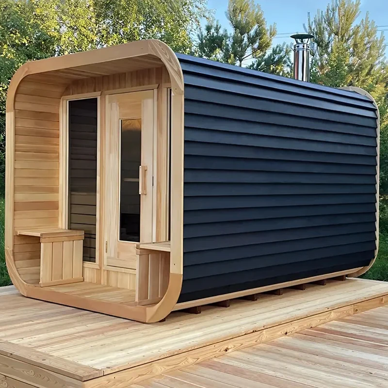 Smartmak New cube Canadian Red Cedar Wooden Outdoor Cube Sauna 4-6 Person with wood burning stove