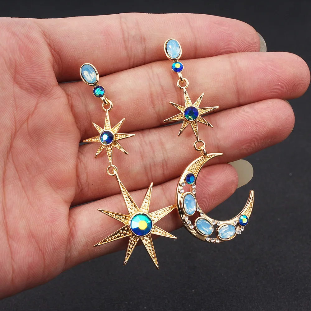 Celestial Moon & Star Drop 14K Gold Plated Long Earrings Dainty Fashion Earrings for Women Jewelry