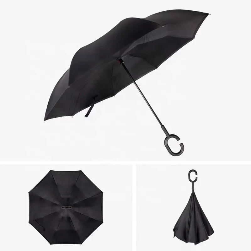 New Model Inverted Reverse Umbrella Double Layers Sun Rain Car Umbrella Upside Down Umbrella Automatic With C Shape Handle