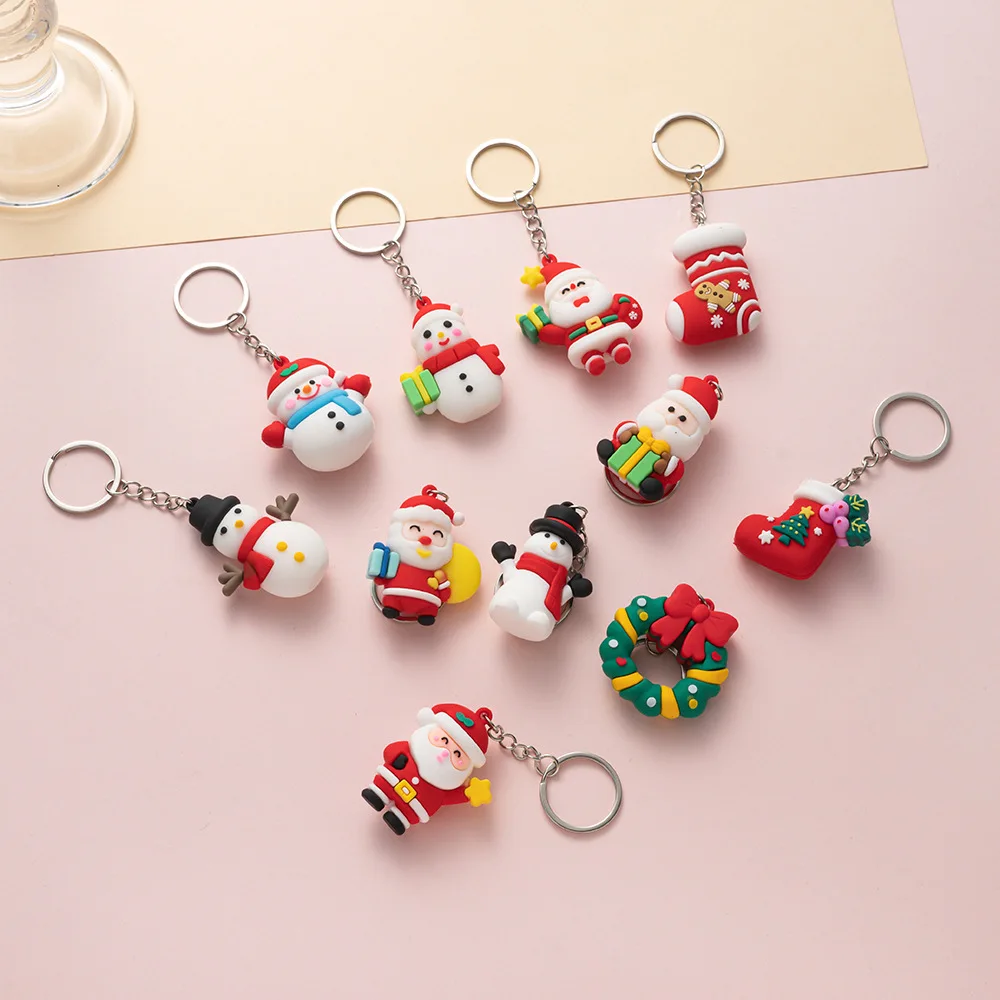 Santa Claus Elk Snowman Christmas Tree Keychain 3D PVC Cute Kawaii Kids Rubber Cartoon Doll Car Bag Pendant Rubber Keychain