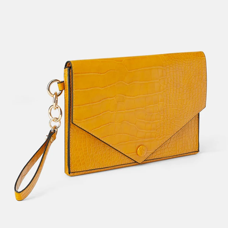 Custom Vegan Croc Leather Ladies Wristlet Pouch Envelope Clutch Bag Purse For Women