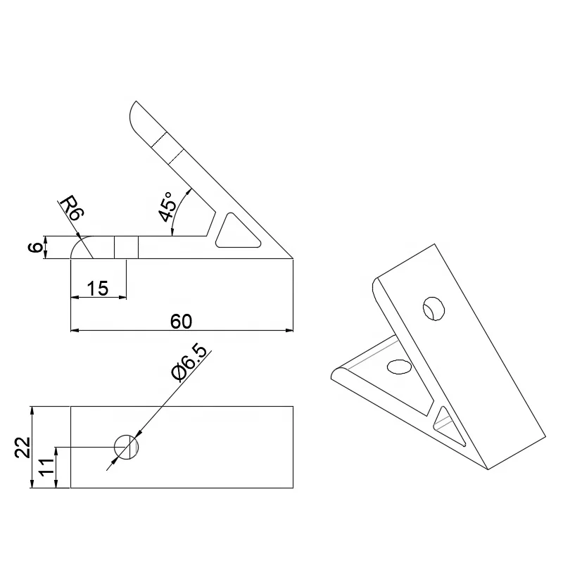 Verified Supplier 2 hole 3030 45 degree  inside support corner bracket connector T-SLOTTED EXTRUSION  T-slotted Profile