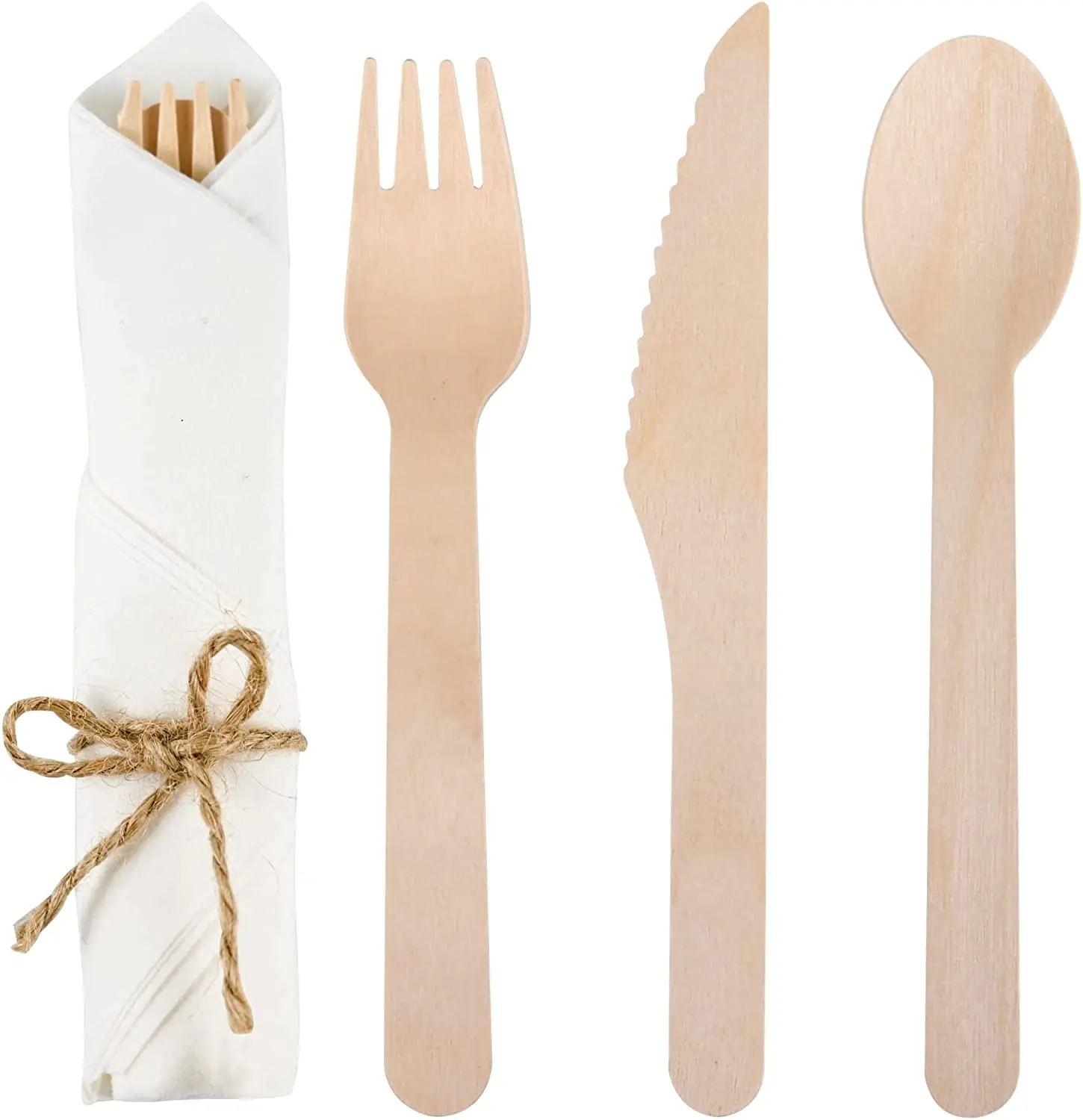 Biodegradable Bulk Birch Wood Spoon / Forks / Knives Disposable Wooden Cutlery Set