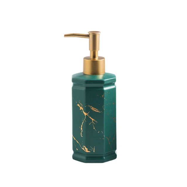 OEM Ceramic Bathroom Liquid Hand Soap Dispenser Hexagonal Marbled 350ML Reusable Soap Dispenser