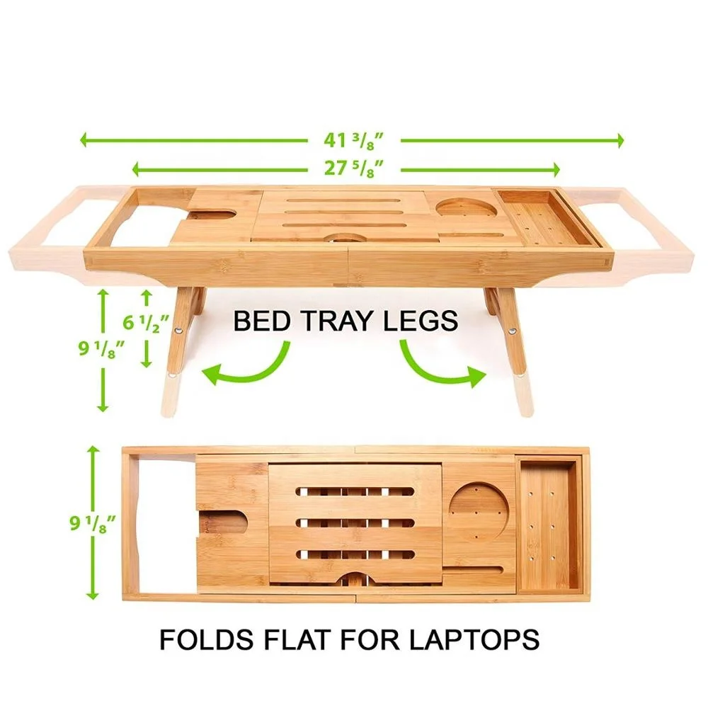 Бамбуковый 2 в 1 полностью регулируемый поднос для ванны и кровать с складными ножками
