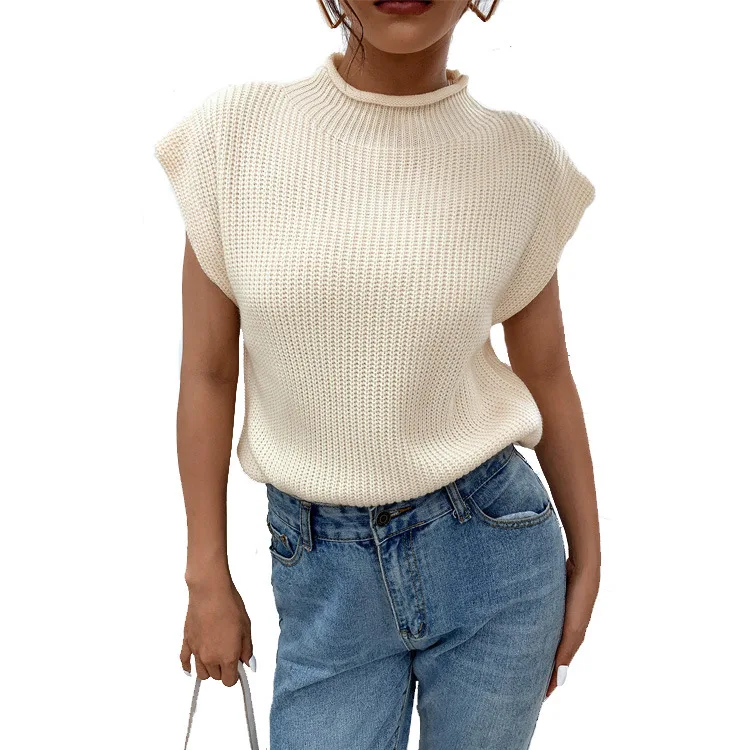 2021 autumn and winter new design solid color loose sleeveless pullover knitted vest sweater for women