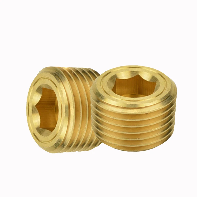 Brass internal hex thread socket male plug cooling line hex socket plug brass pipe fittings