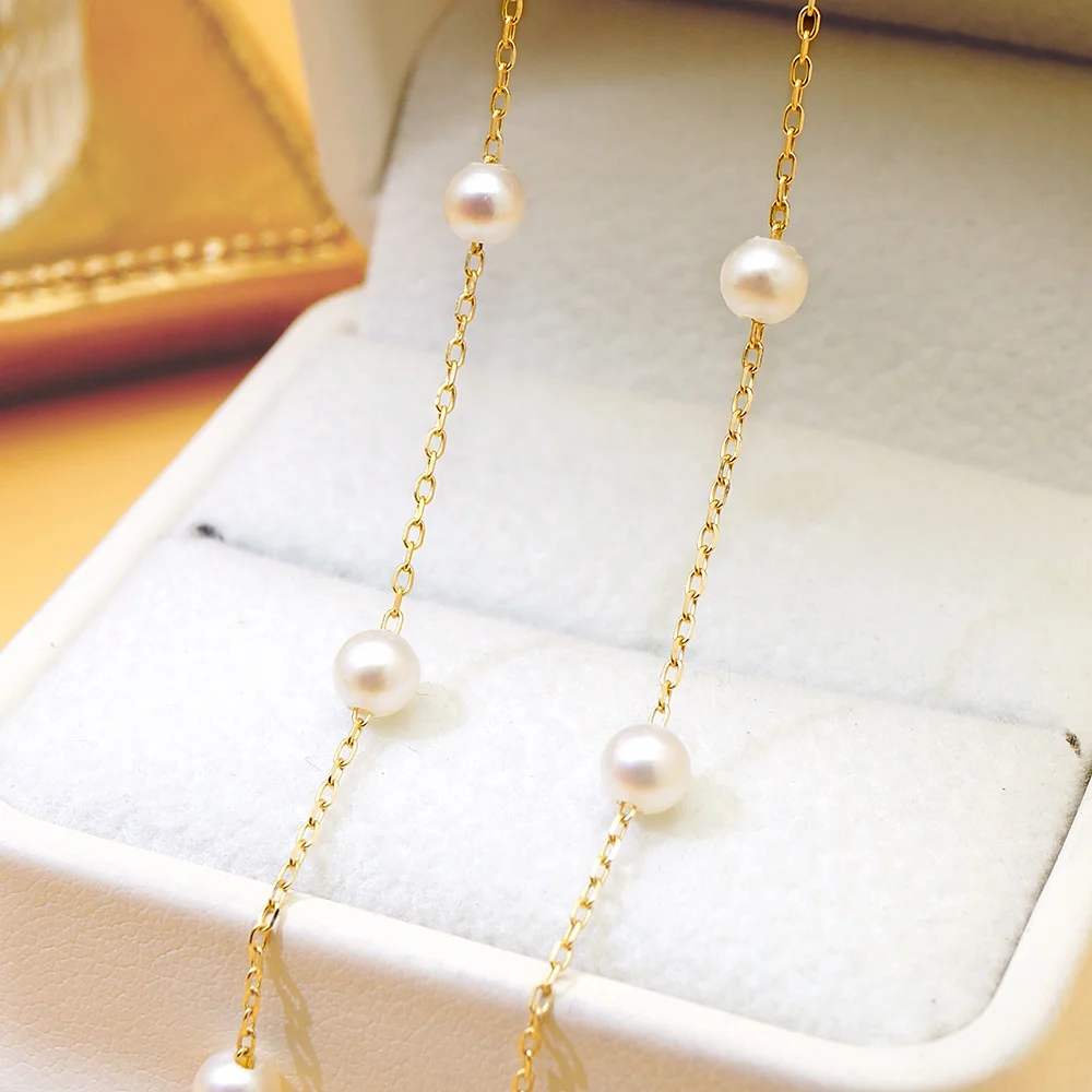 Hot Selling Genuine Gold Au585 Real Gold Necklace Pure 14 Karat Gold Chain Pearl Necklace Wholesale