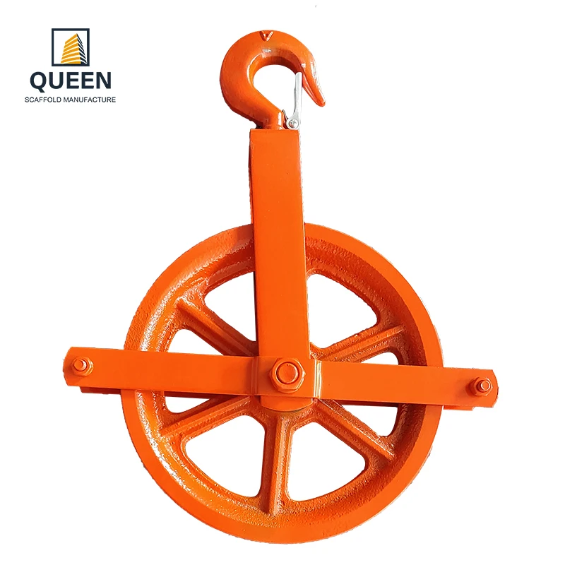 Linyi Queen Painted steel Gin Block rope pulley wheel Scaffolding roofing sheave block with hook