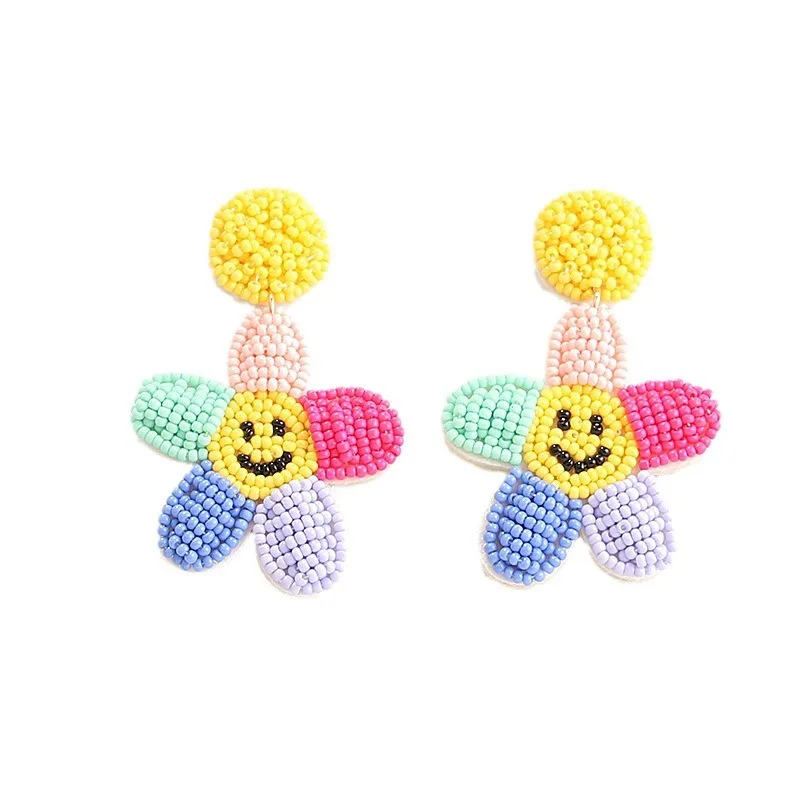 European and American New Colored Flower Cute Cartoon Smiling Face Fashion Versatile Creative Handmade Rice Ball Earrings
