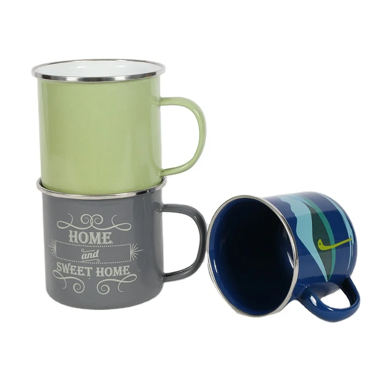 Wholesale Steel Enamelware Custom Logo Retro Enamel Camping Cup Coffee Mugs Sublimation Enamel Mugs